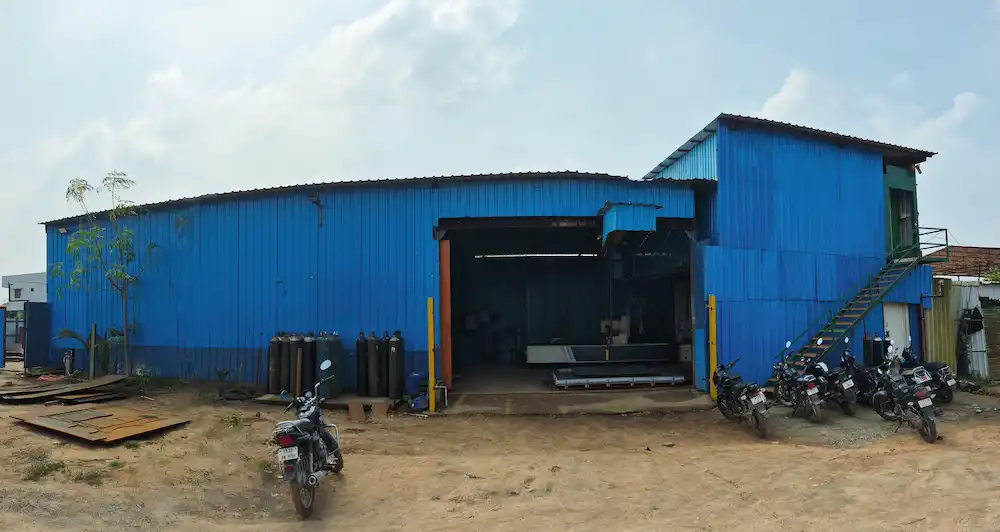 Covered industrial shed exterior